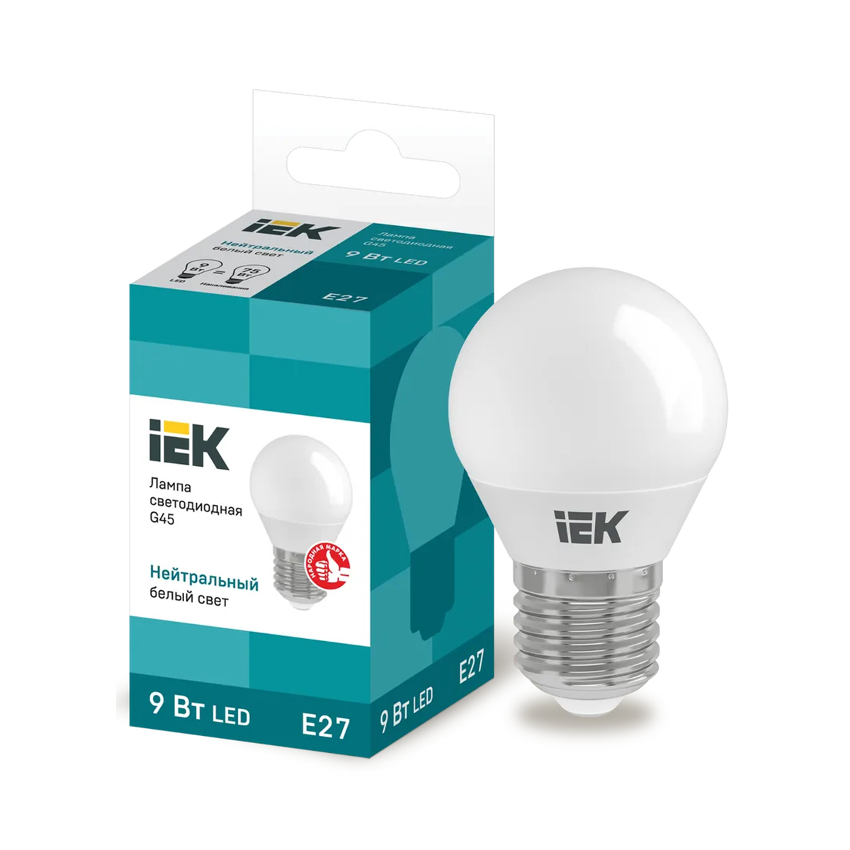 Лампа светодиодная (led) "iek" g45 шар 09w 4000 к e27, нейтрал. свет (10/100)