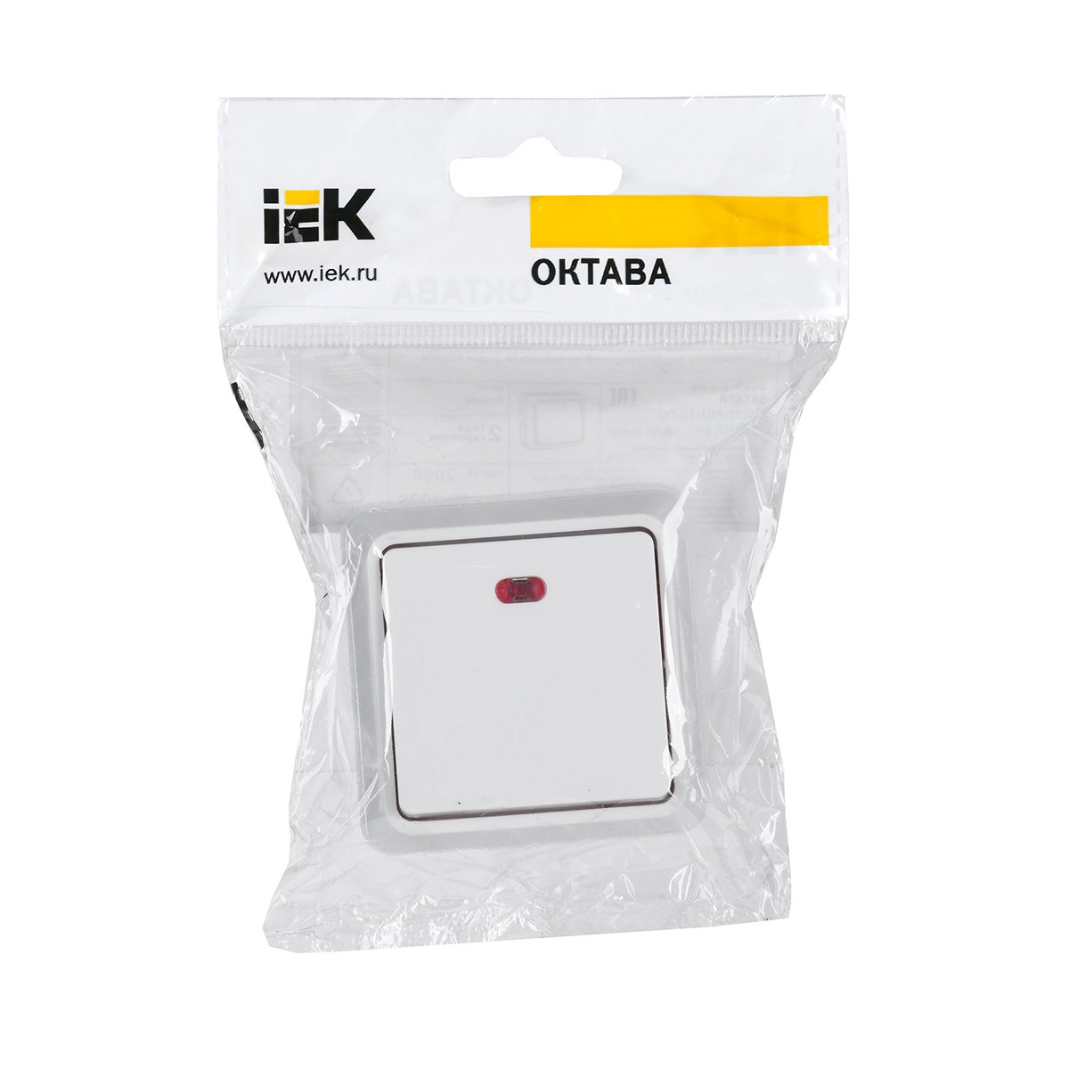 Выключатель открыт. уст. "октава" 1 кл. с индикатором вс20-1-1-об, 10а, белый (1/36/432) "iek"