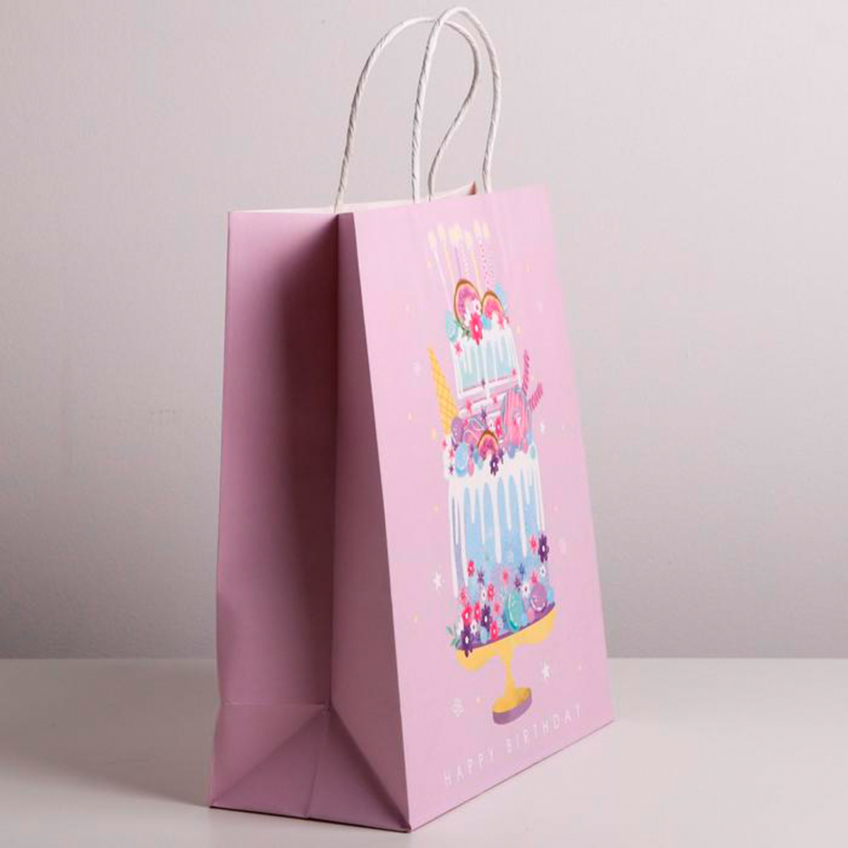 Пакет подарочный крафтовый "happy birthday" 26*30*11,5 см (1/6/240) "дарите счастье" 4783322