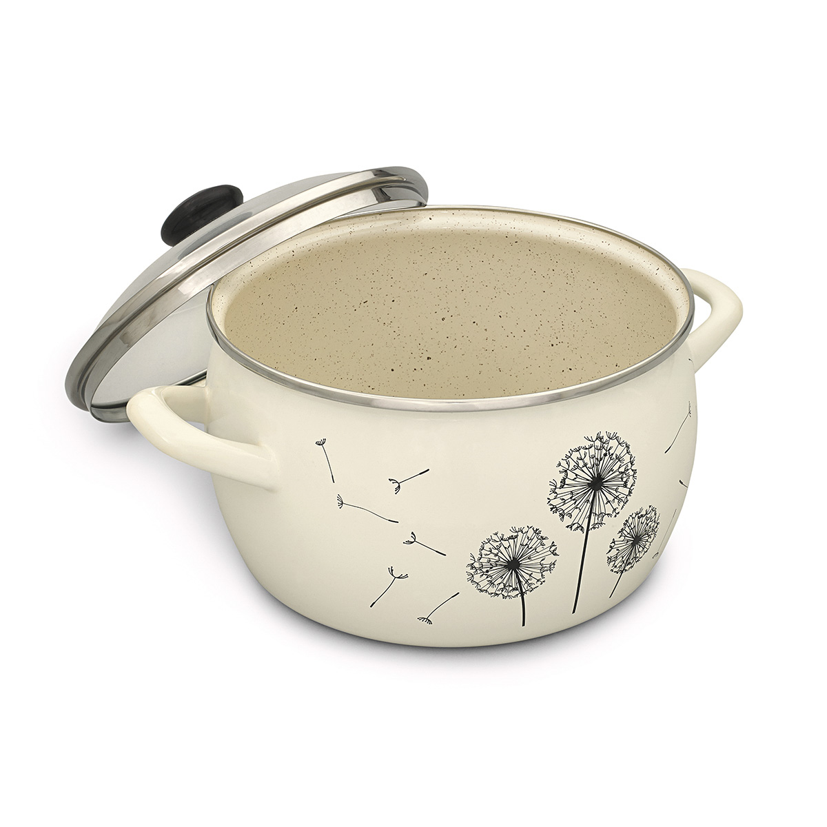 Кастрюля эмалиров. "одуванчик" 3,3 л, 18 см стекл. крышка (1/4) "metrot"