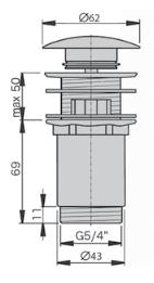 Водослив для умывальника click/clack 1"1/4, цельнометалл. с большой заглушкой M1103 MIANO
