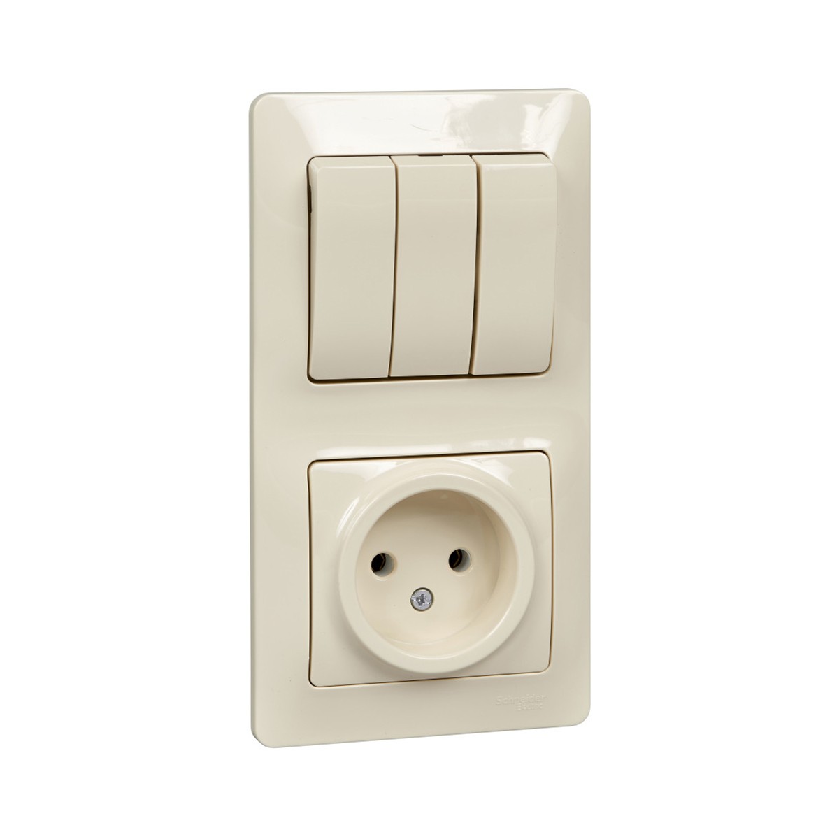 Блок комб. "glossa" з-х кл. выкл. + розетка, бежевый (1/9/54) "schneider"