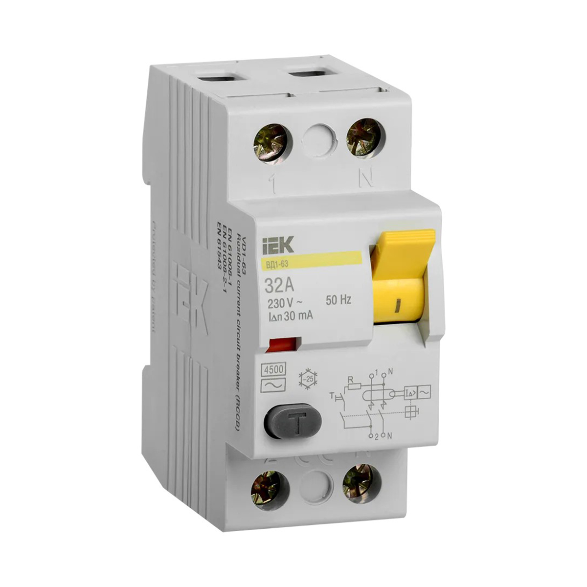 Устройство защитного отключения узо вд1-63 2р 32а 30ма (1/48) "iek"