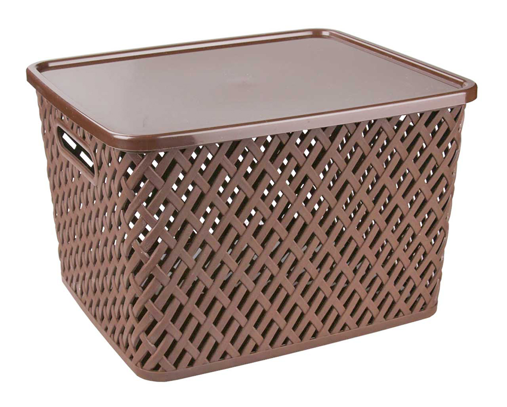 Корзина для хранения с крышкой "плетенка" 35*29*22,5 см (коричнев.) (1/7) "альтернатива" м3553