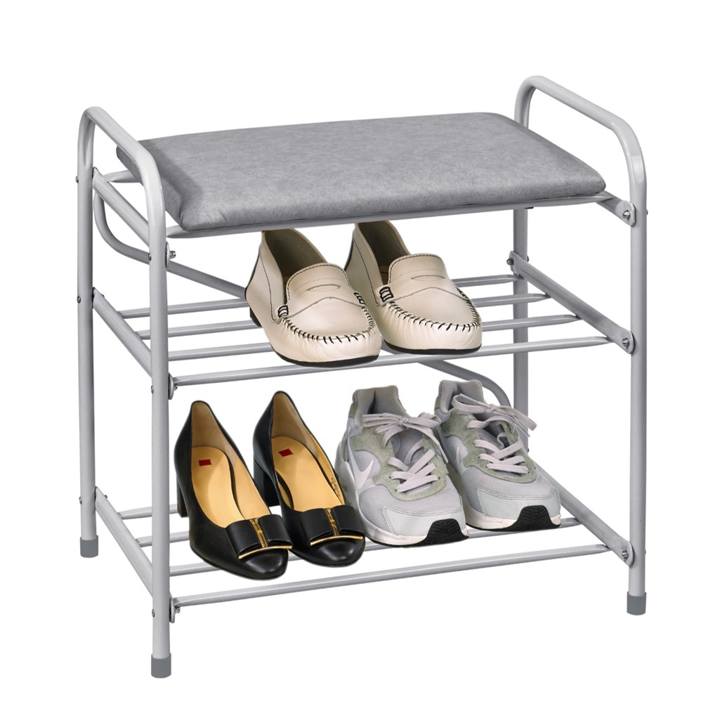 Банкетка-этажерка для обуви 2-х ярусная с мягким сиденьем (серый) (1) "виолет"