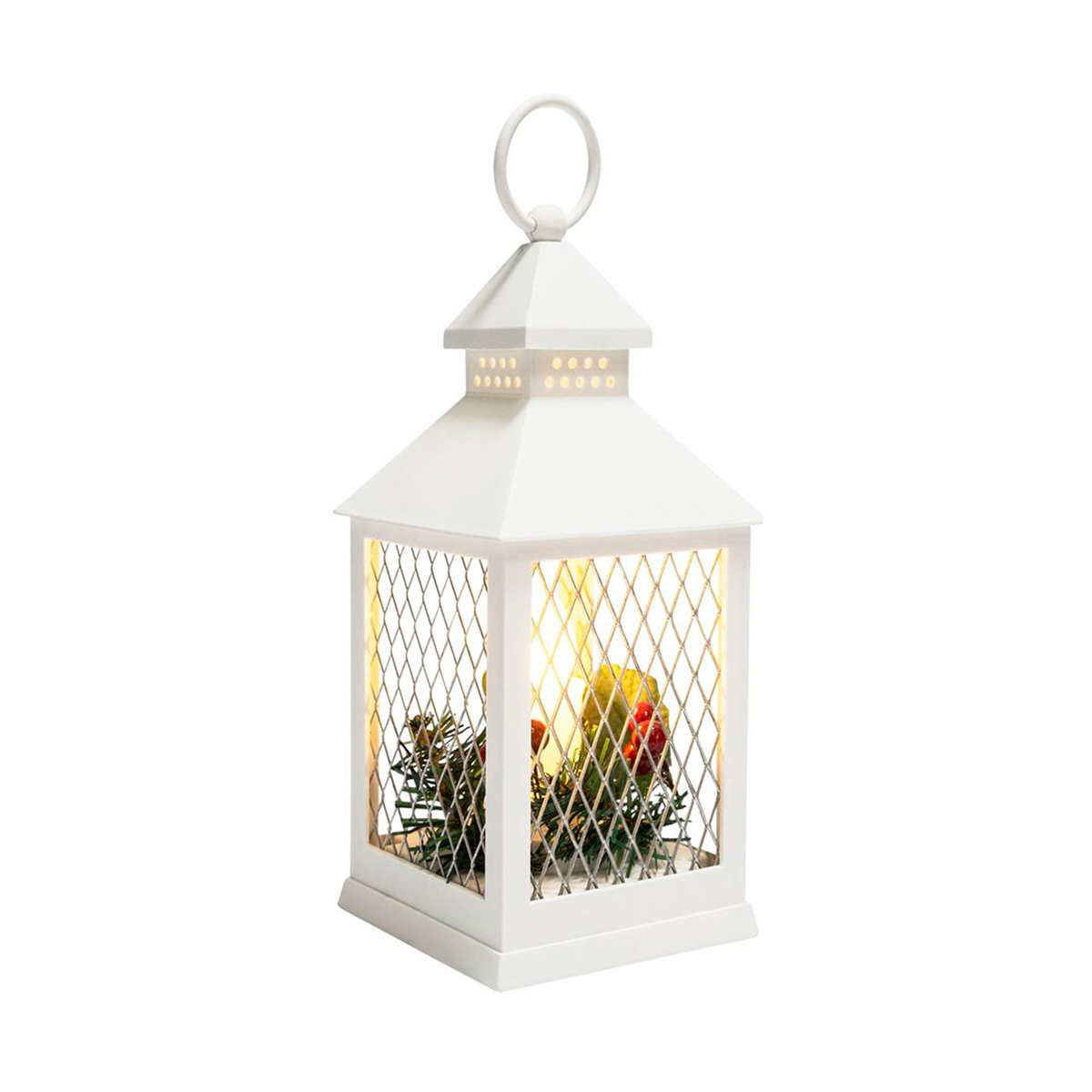 Фонарь декор. со свечой 10,5*10,5*24 см, белый, теплый белый свет (1/12) "neon-night" 513-042