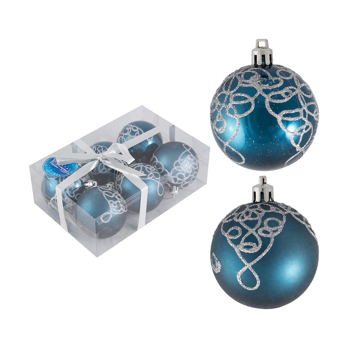 Шары новогодние "ажур" набор 6 шт. d - 6 см, синий (1/36) "волшебная страна"