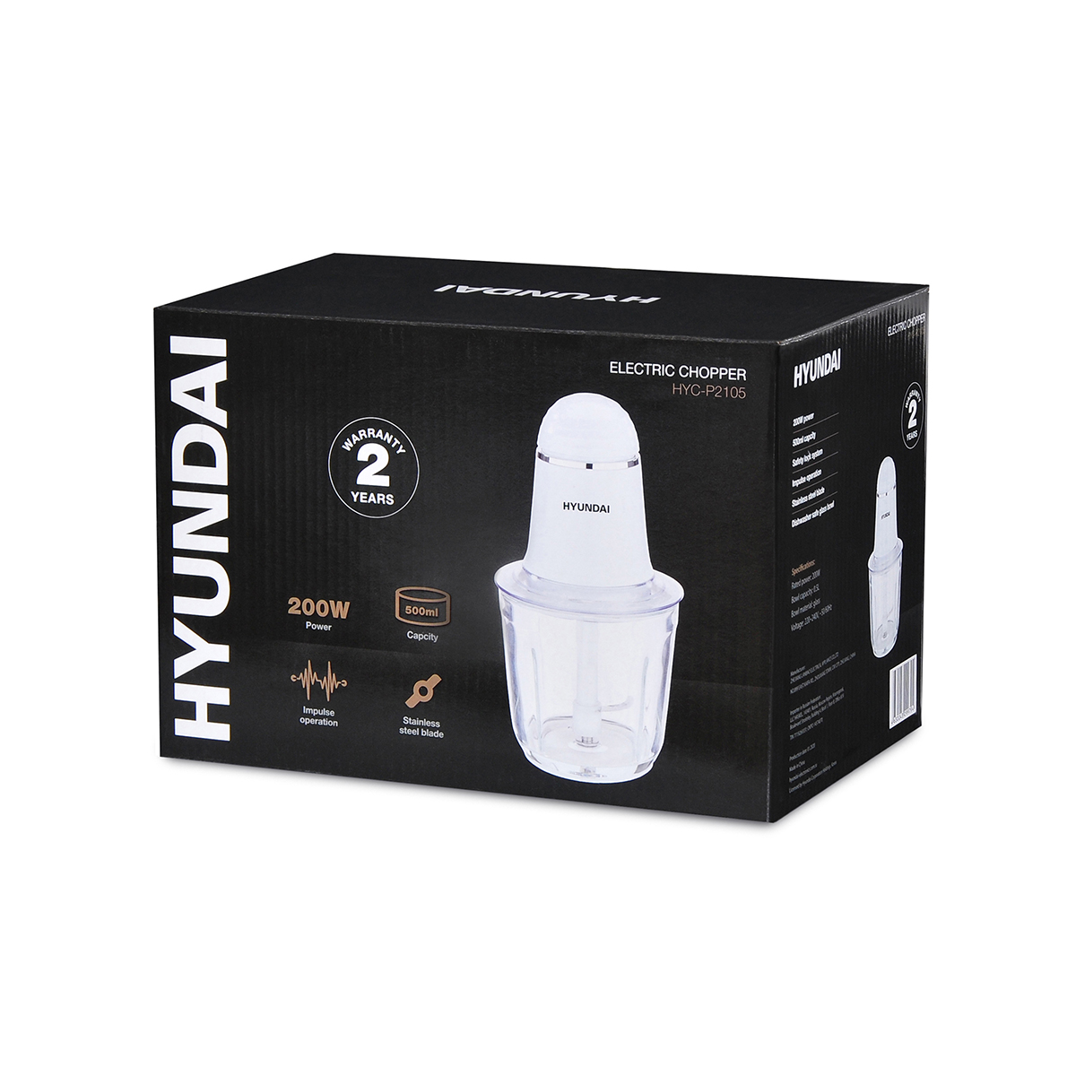 Измельчитель hyc-p2105 чаша 0,5 л, 200 вт, 1 скорость (1/12) "hyundai"