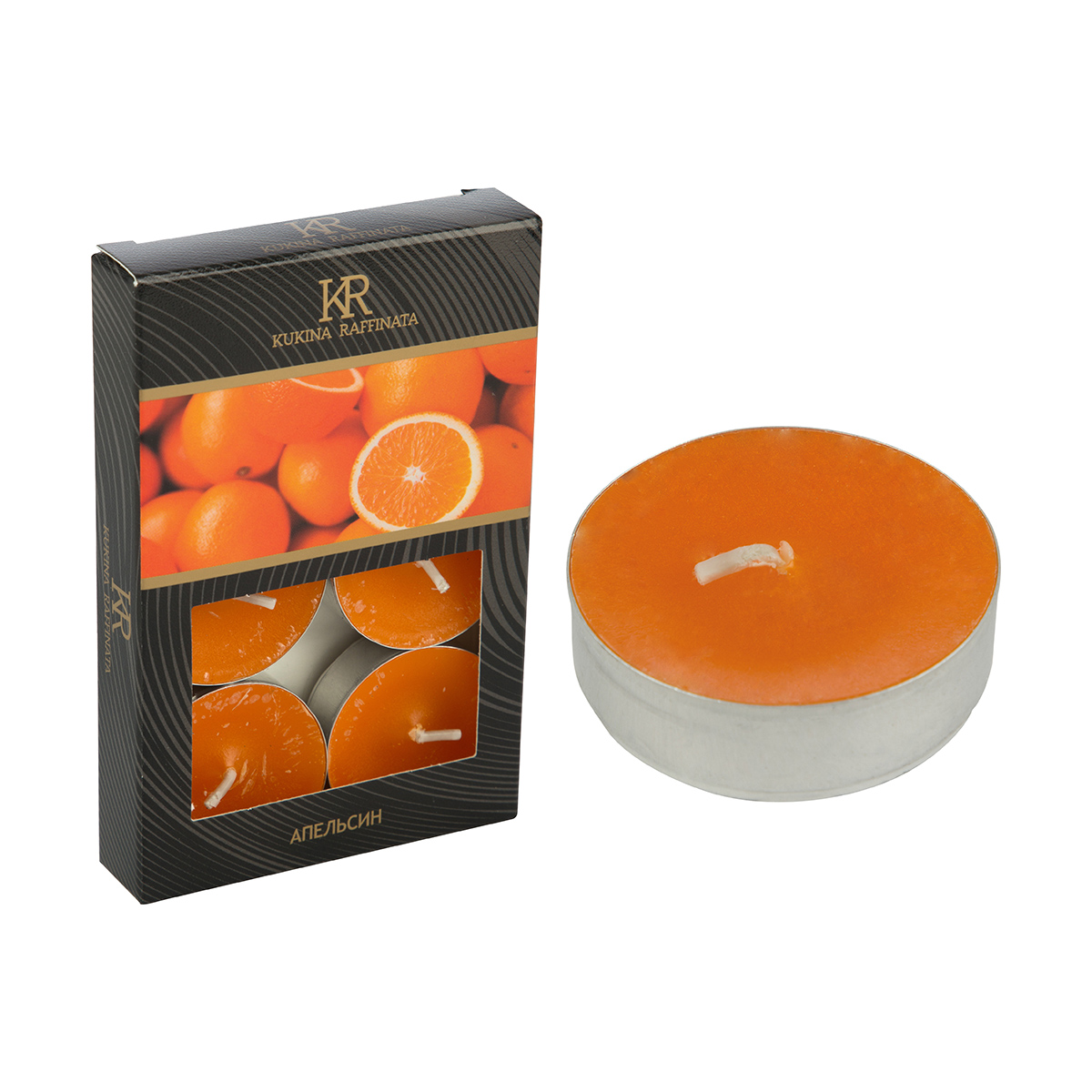 Свечи чайные ароматич. апельсин (упак. 6 шт.) оранжевые (1/18) "kukina raffinata"