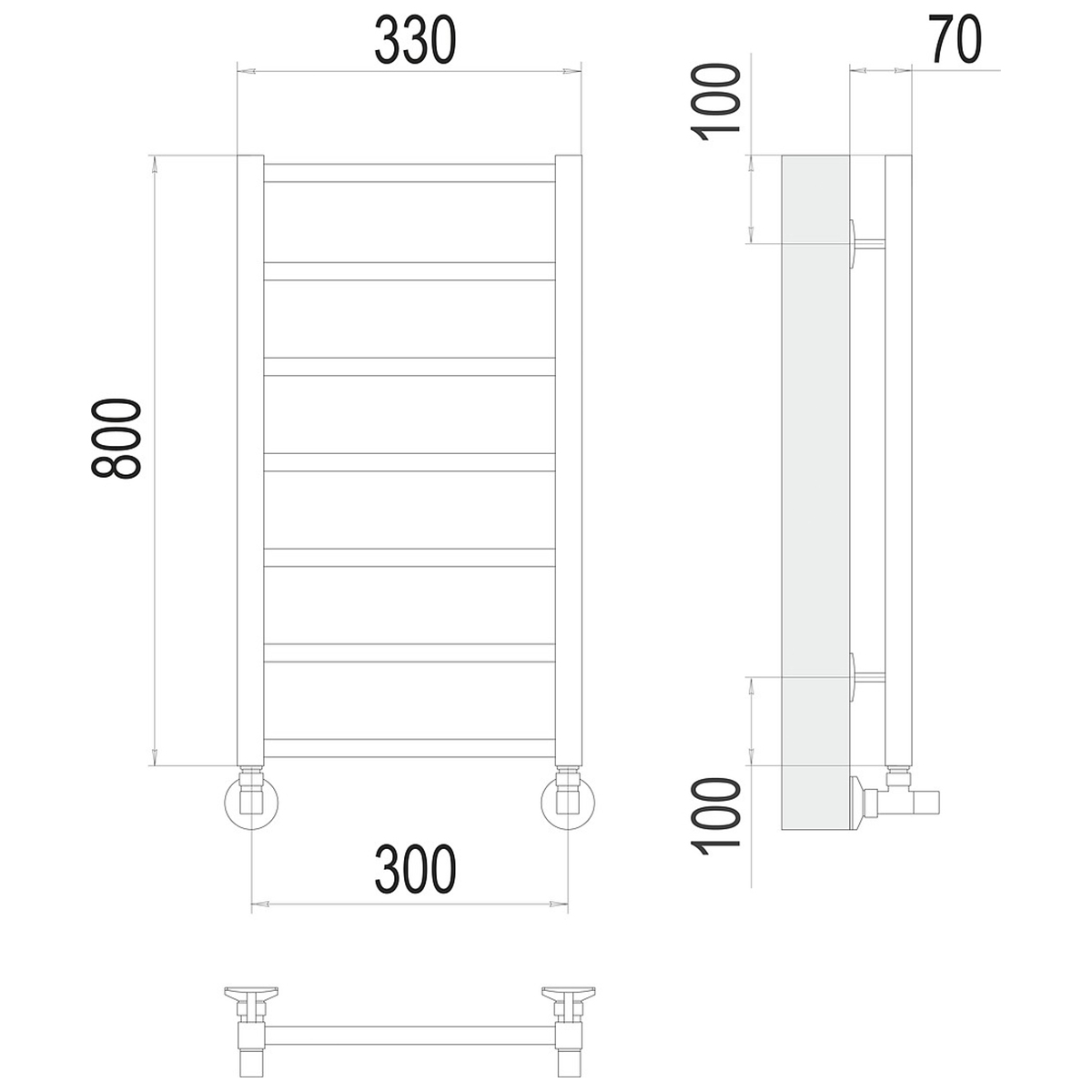 Полотенцесушитель водяной "контур" п7 300*800 (хром) "terminus"