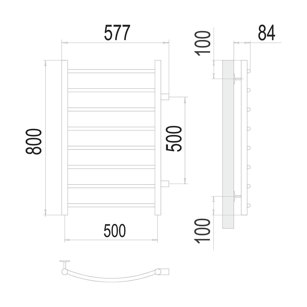 Полотенцесушитель водяной "классик" п8 500*800 боковое подключ. 500 (хром) "terminus"