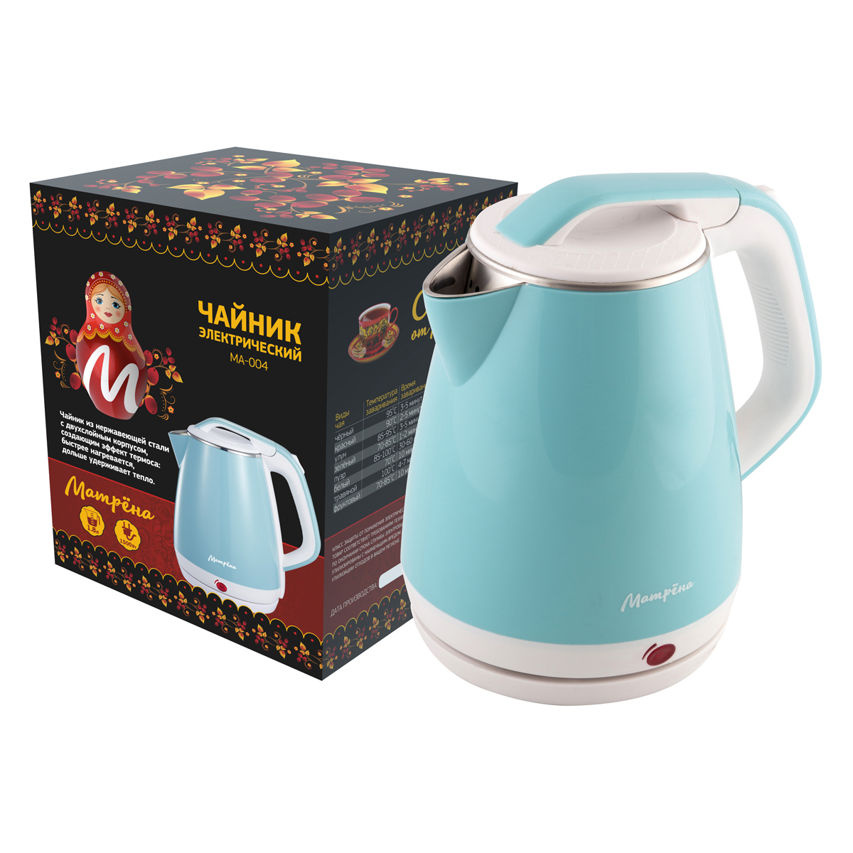 Чайник электр. "матрёна" ma-004 1,8 л (1/12) сталь (голубой)