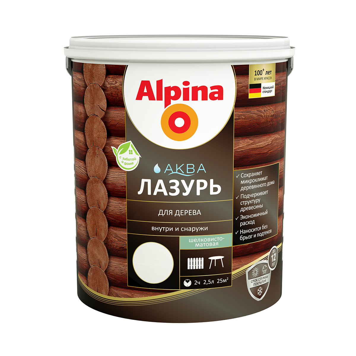Лазурь деревозащитная "аква" белая  2,5 л (1/4) "alpina"