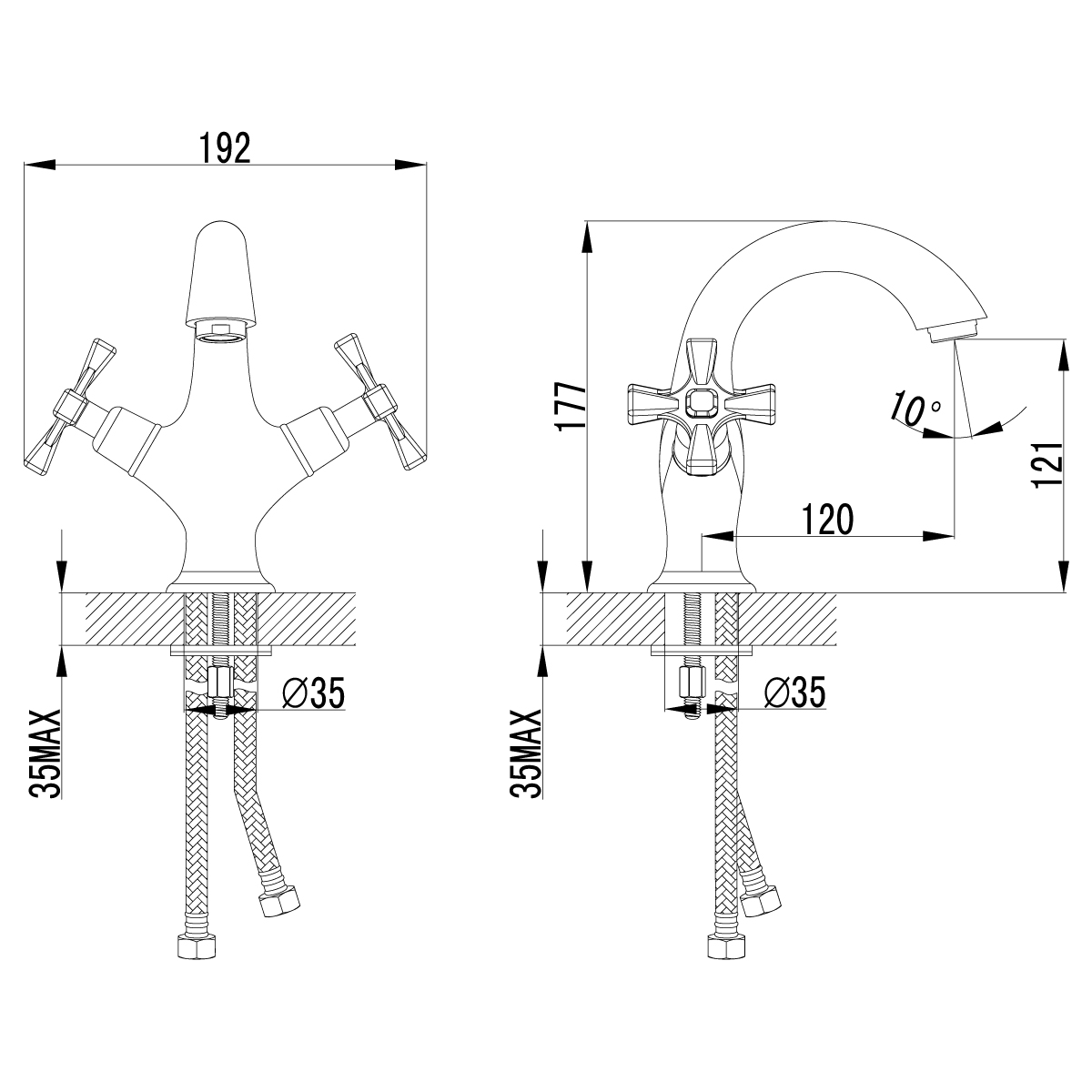 Смеситель для умывальника "benefit"  lm2506c  монолитный, двухвентильный (1/8) "lemark"