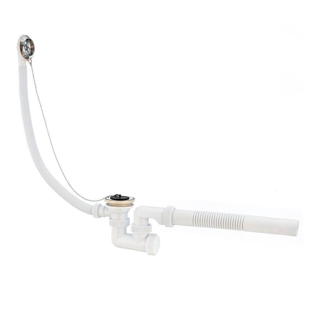 Слив-перелив Универсал 1 1/2 х 40 мм, нерж. сталь, L800 мм 40 х 40/50 мм, с пробкой на цеп. WIRQUIN