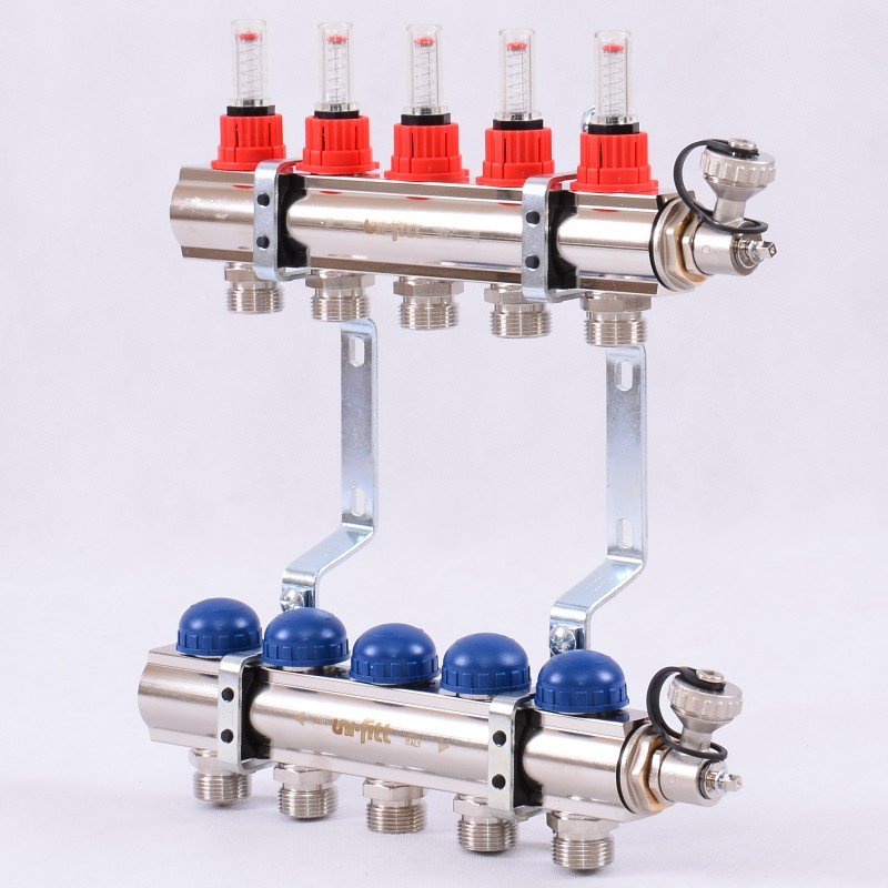 Коллекторная группа UNI-FITT 1'х3/4" ЕК 5 выходов с расходомерами и дренажными клапанами