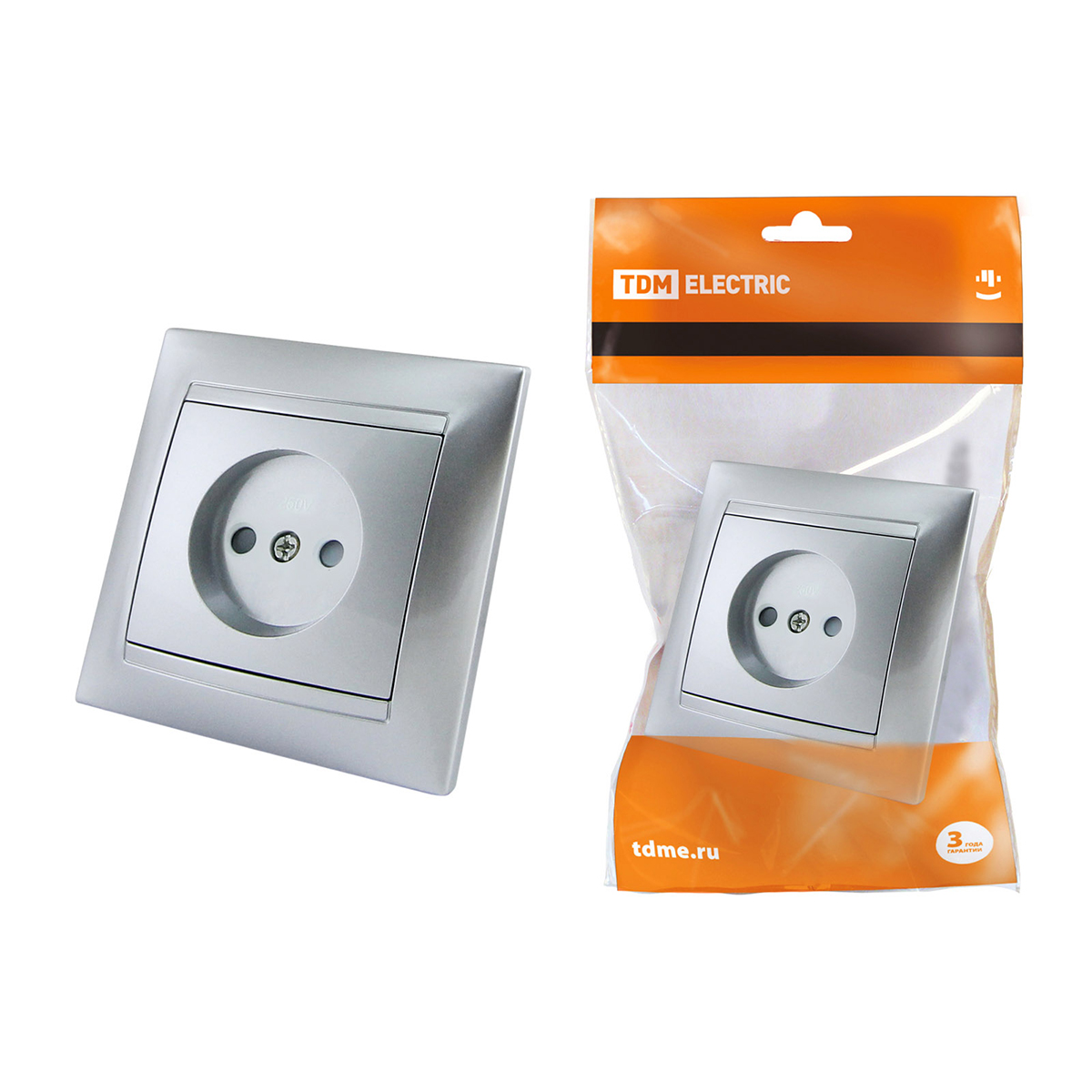 Розетка 10а 250в ip20 с защитн. шторками "лама" серебр. металлик (1/10/120) tdm sq1815-0210