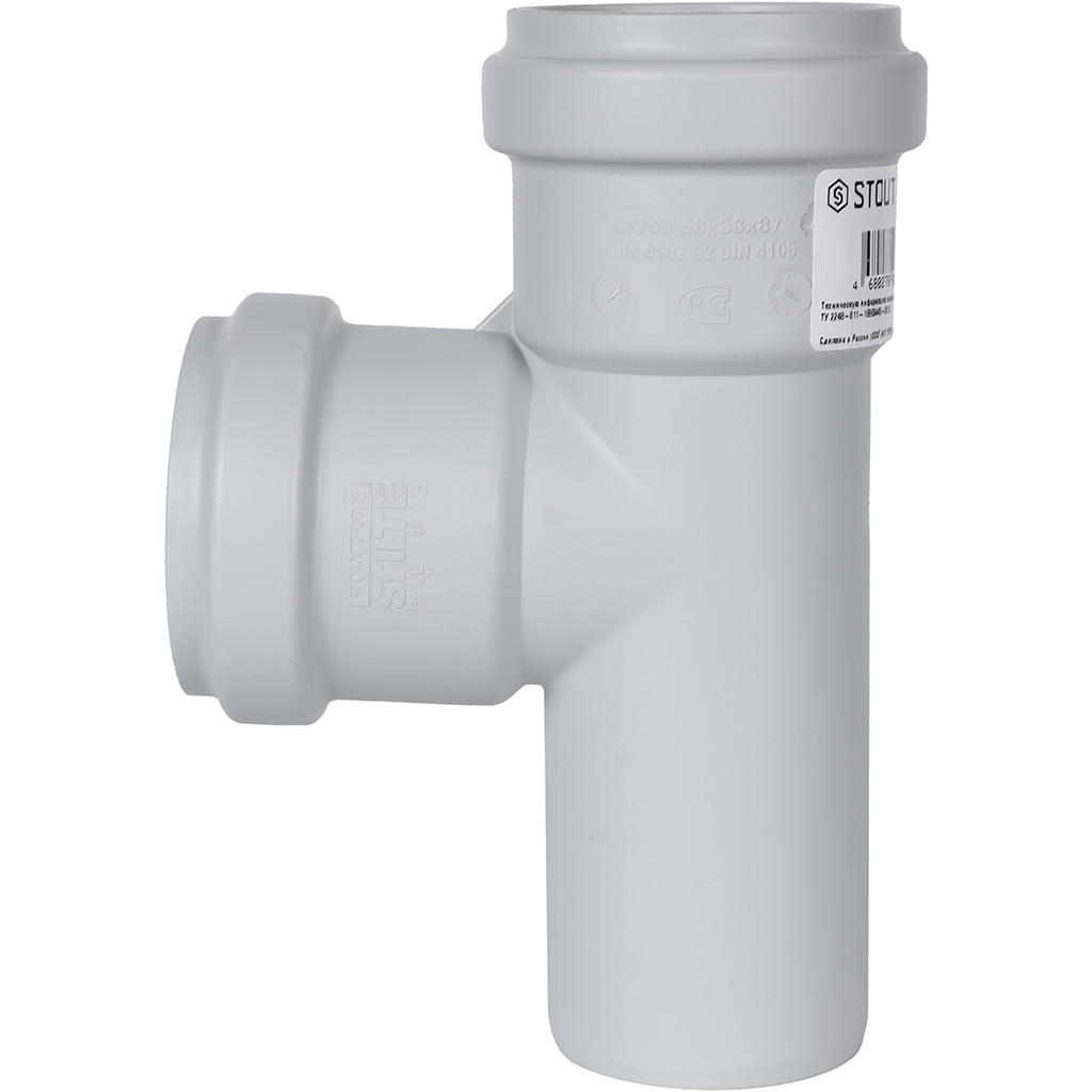 Тройник 87,5° канализационный бесшумный D = 58 x 58 мм STOUT