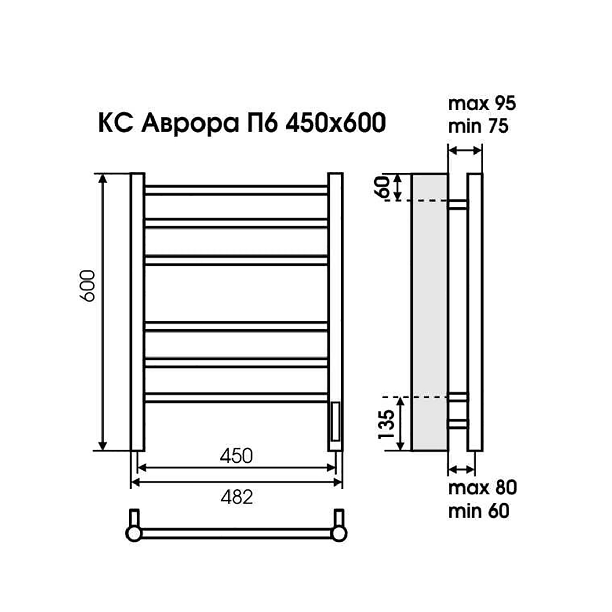 Полотенцесушитель электрич. "аврора" п6 450*600 кс 9003 (матовый белый) "terminus"