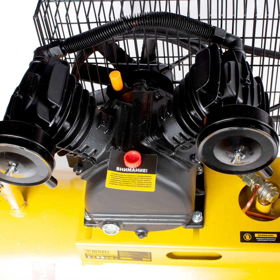 Компрессор воздушный BCV2300/100, ременный привод, 2.3 кВт, 100 литров, 440 л/мин Denzel (58111)