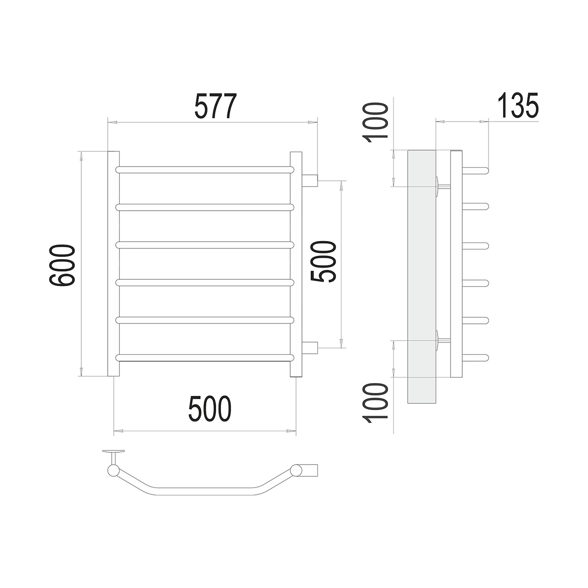 Полотенцесушитель водяной "виктория" п6 500*600 боковое подключ. 500 (хром) "terminus"