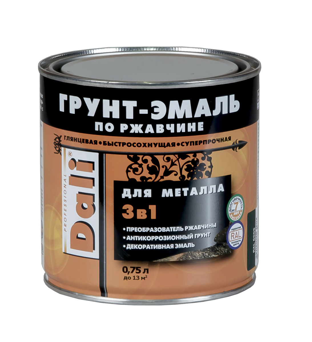 Грунт- эмаль по ржавчине "dali"  3 в 1 серый графит (ral 7024)  0,75 л (6) "рогнеда"