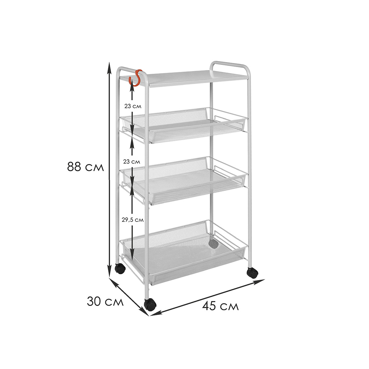 Этажерка "ладья 34кс" 3 корзины + полка (450*300*880 мм) серый (1) э 560 с