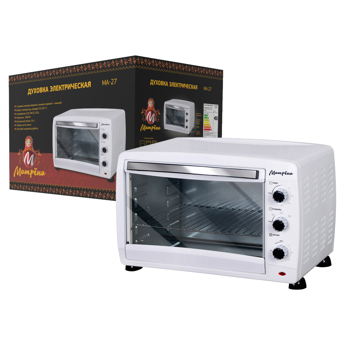 Духовка электрическая "матрёна" ма-27  35 л (белая) (1)