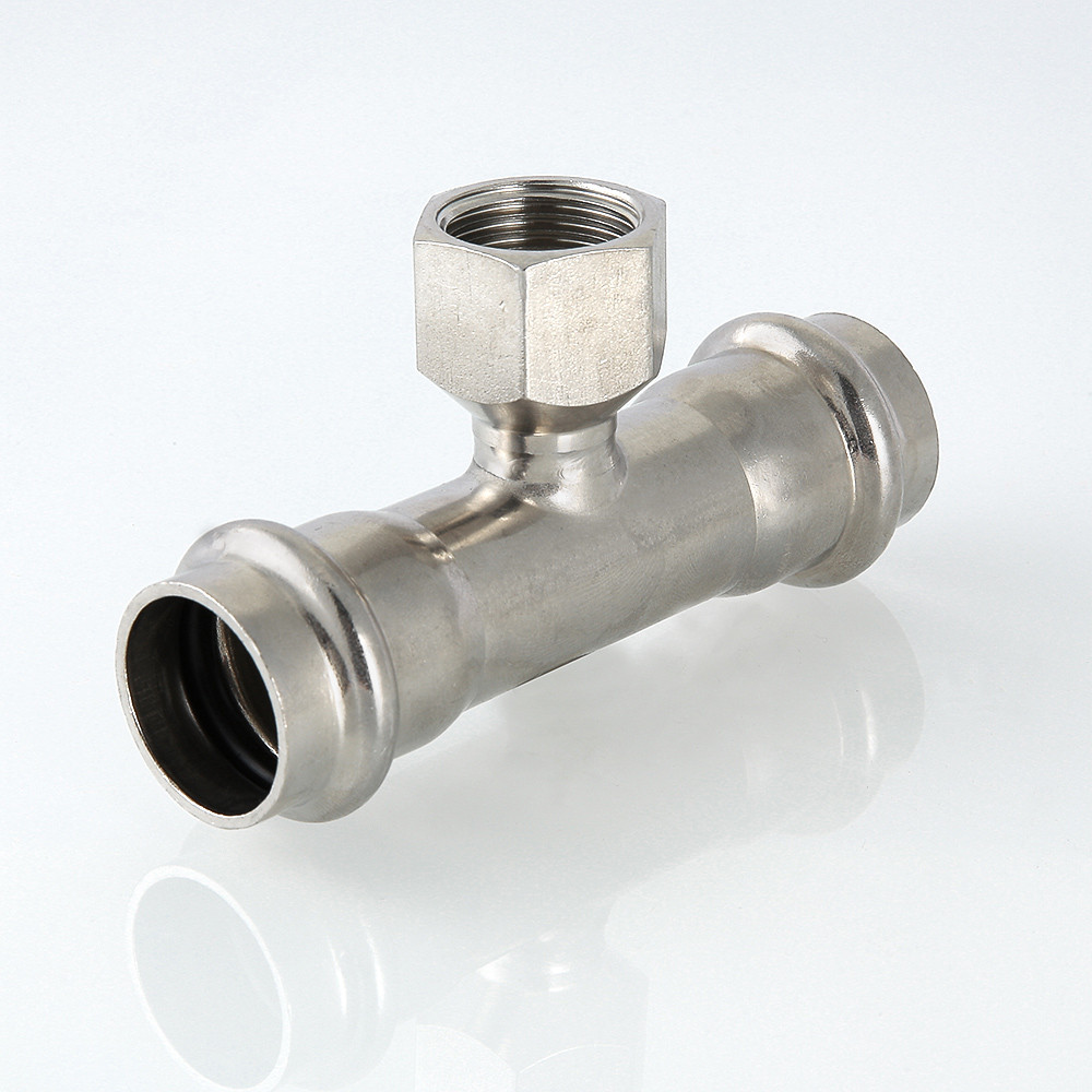 Тройник В-пресс 22 x 1/2" x 22 нержавеющая сталь VALTEC