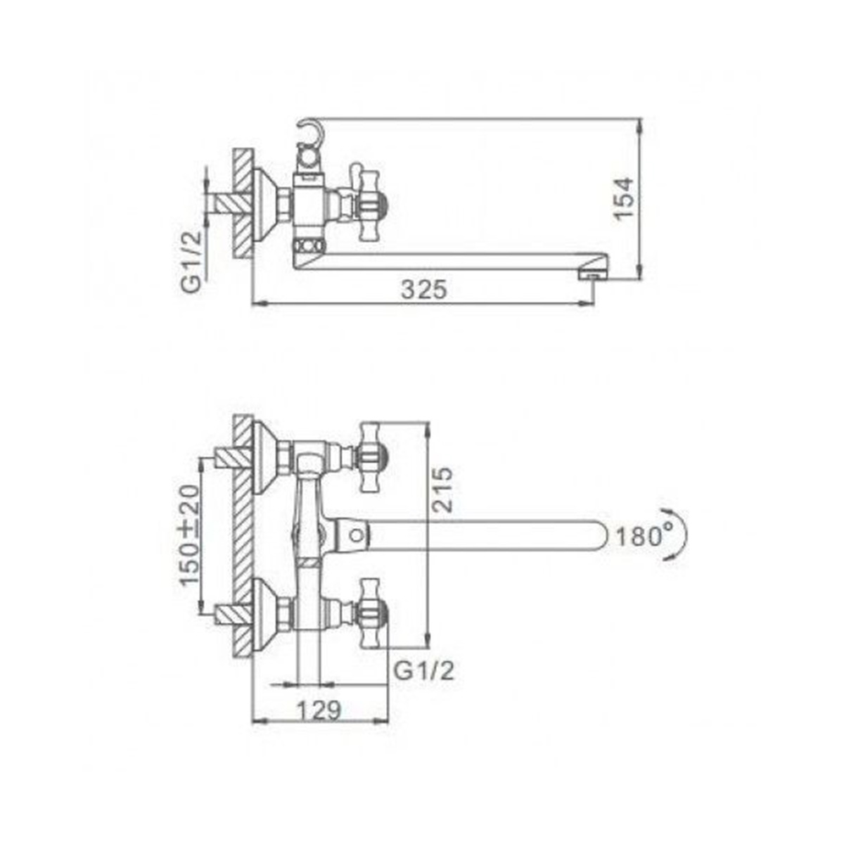 Смеситель для ванн f2124 длинный поворотн. излив, двухвентильный, хром  (1/10) "frap"