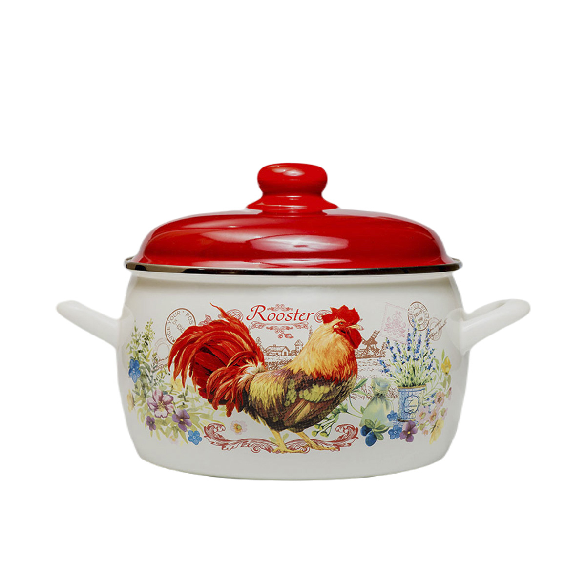 Кастрюля эмалиров. "золотой петушок" 3 л, 18 см металл. крышка (1/6) "metrot"