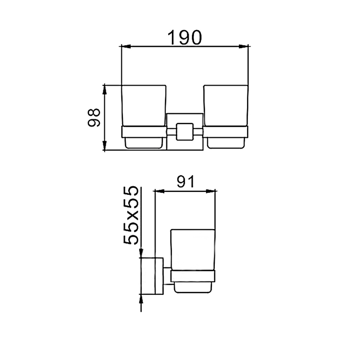 Стаканы для ванной комнаты 2 шт. с держателем f30308 (нерж.сталь), сатин (1/20) "frap"