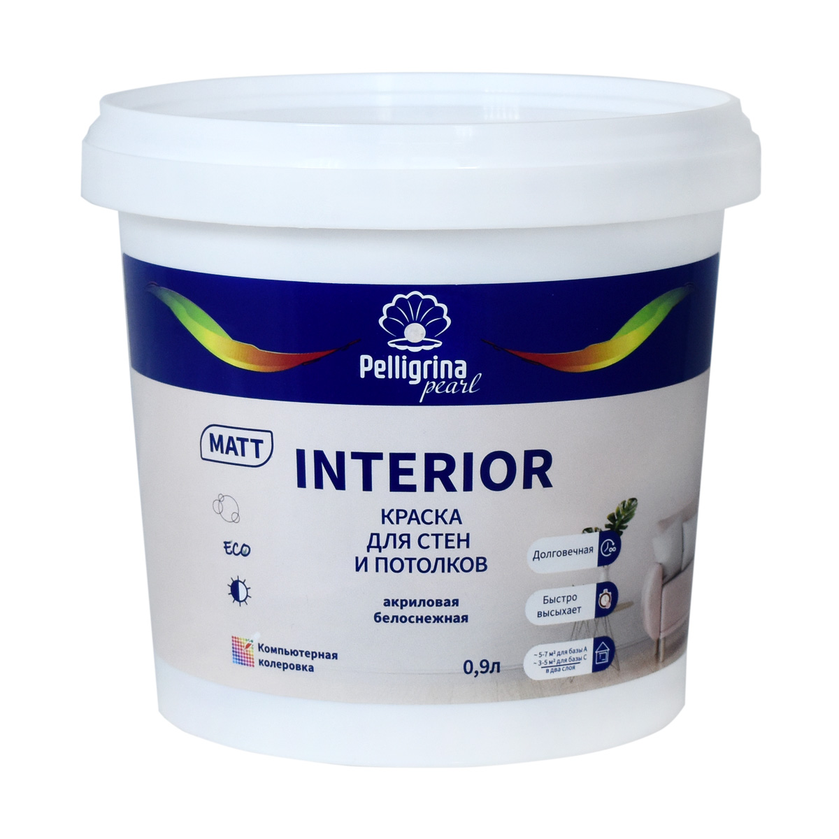 Краска "interior" для стен и потолков акриловая база а 0,9 л (1/8) "пеллигрина жемчуг"