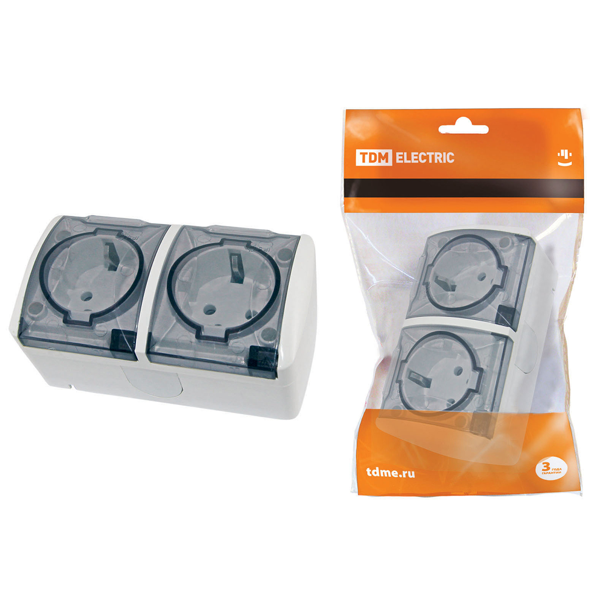 Розетка двойная с заземл. откр. уст. 16а 250в ip54 прозр.крыш. "селигер" белая (1/5/60) sq1818-0009