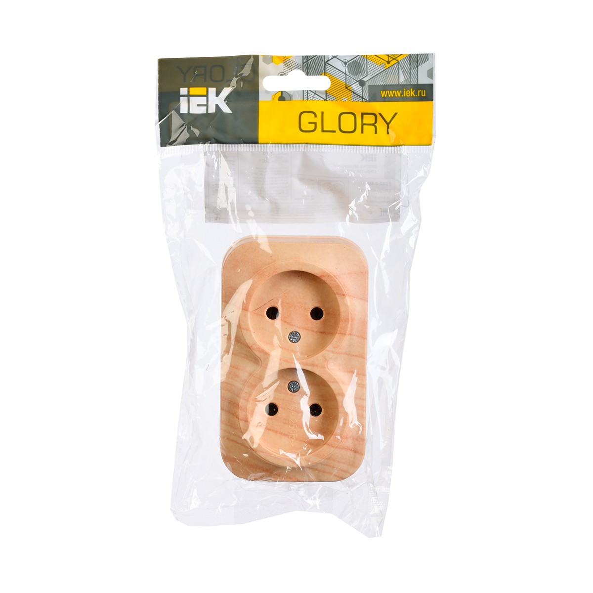 Розетка открыт. уст. "glory" 2-х местн. рс22-2-хс, 10а, сосна (1/24/288) "iek"