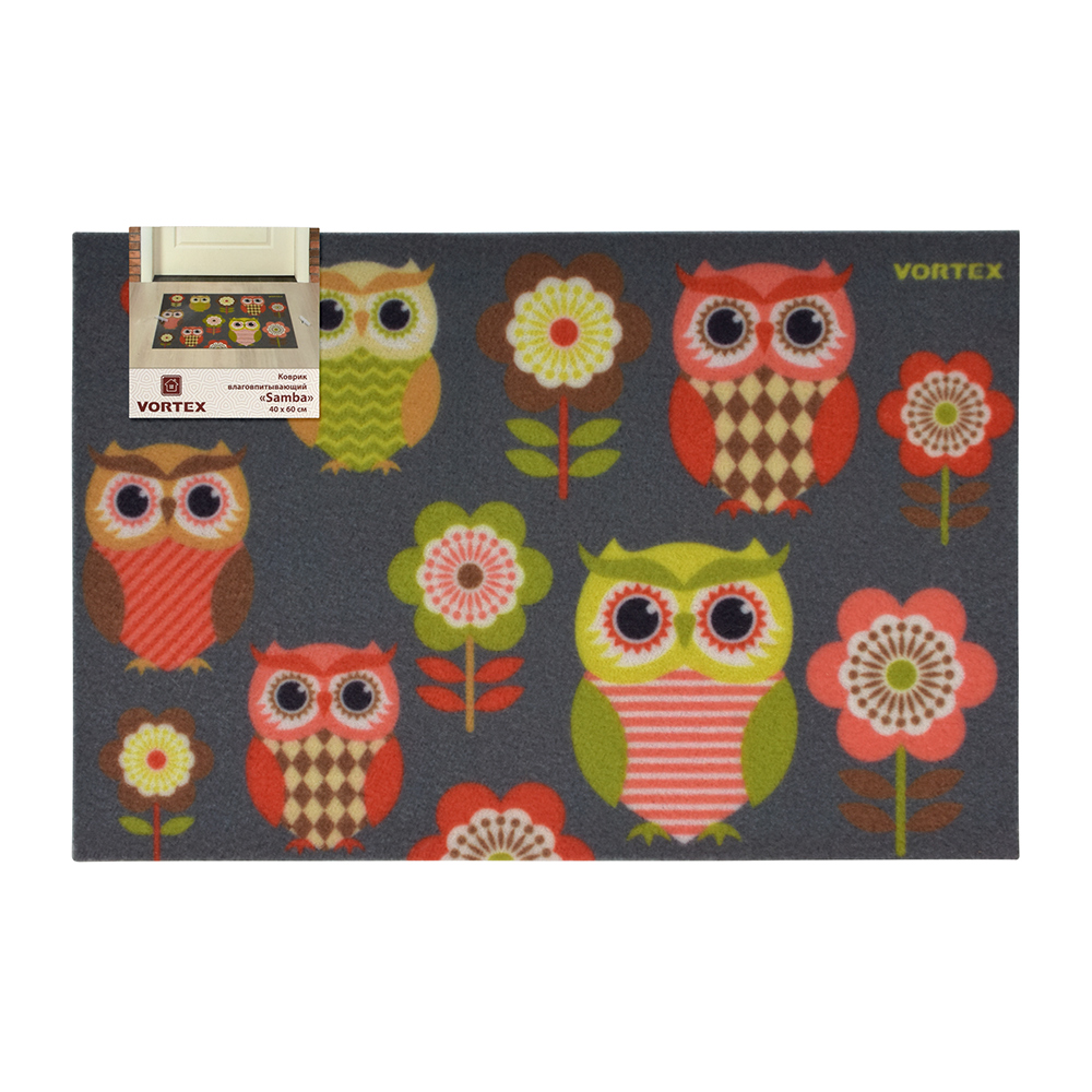 Коврик влаговпитывающий "samba" 40*60 см "совы и цветы" (1/15) "vortex" 24214