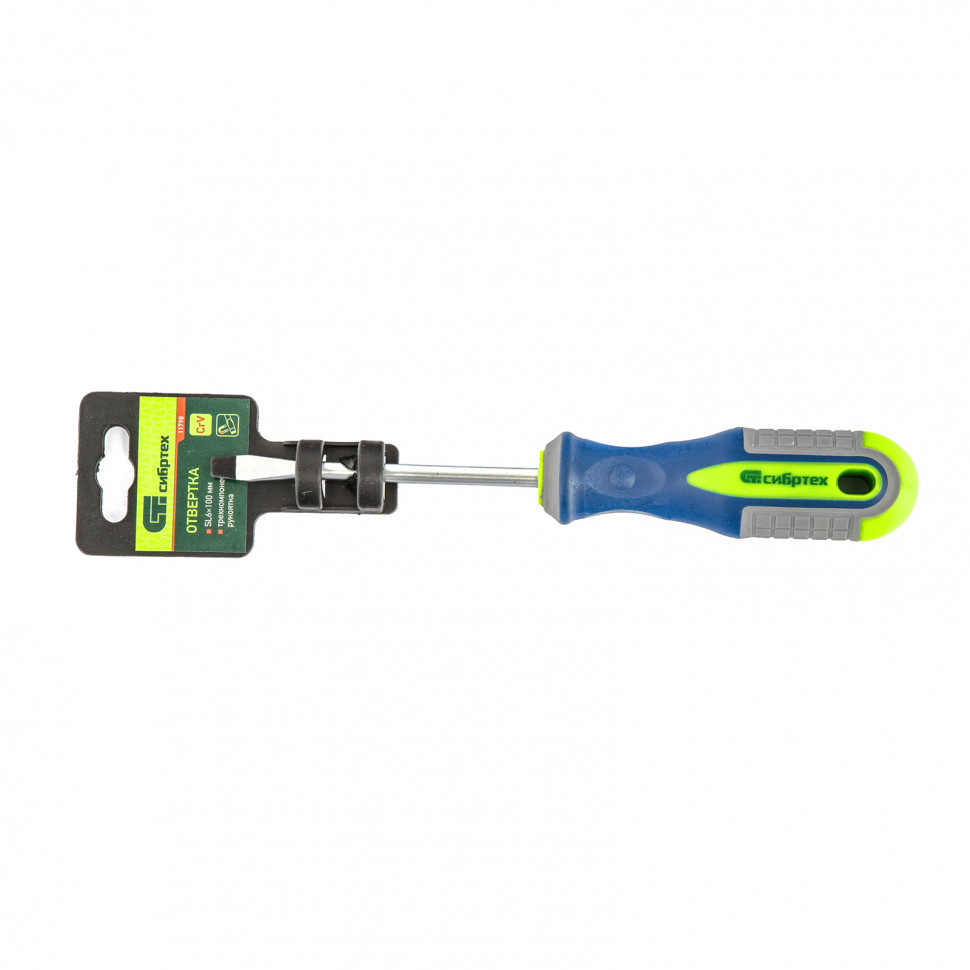 Отвертка, SL6 х 100 мм, CrV, трехкомпонентная рукоятка Сибртех (11798)