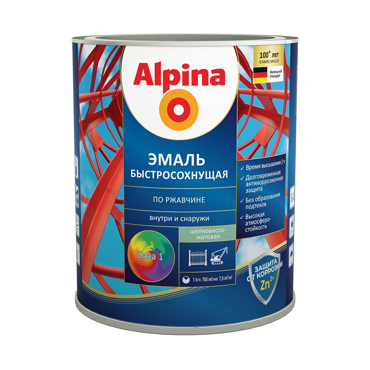Грунт- эмаль по ржавчине быстросохн. база 1 (белая) 0,75 л (1/6) "alpina"
