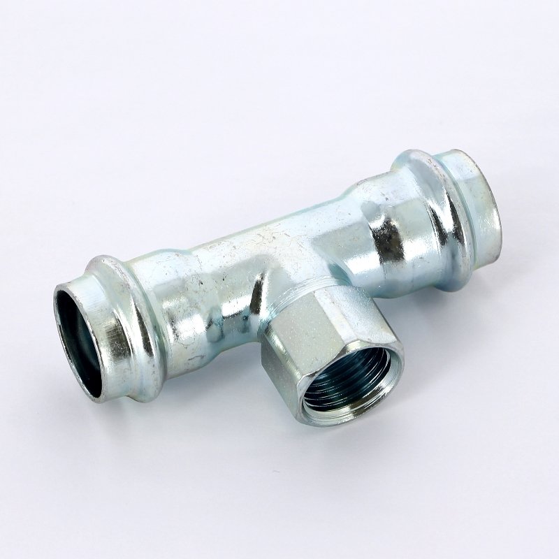 Тройник пресс-В 22x1/2"x22 оцинкованная сталь Prestabo VIEGA