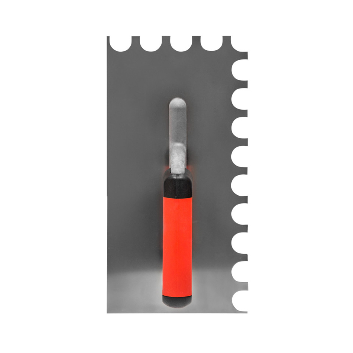 Гладилка зубчатая нержав. 270 x 130 мм полукруглый зуб 12 х 12 мм двухкомп. ручка (1/10) "beorol"