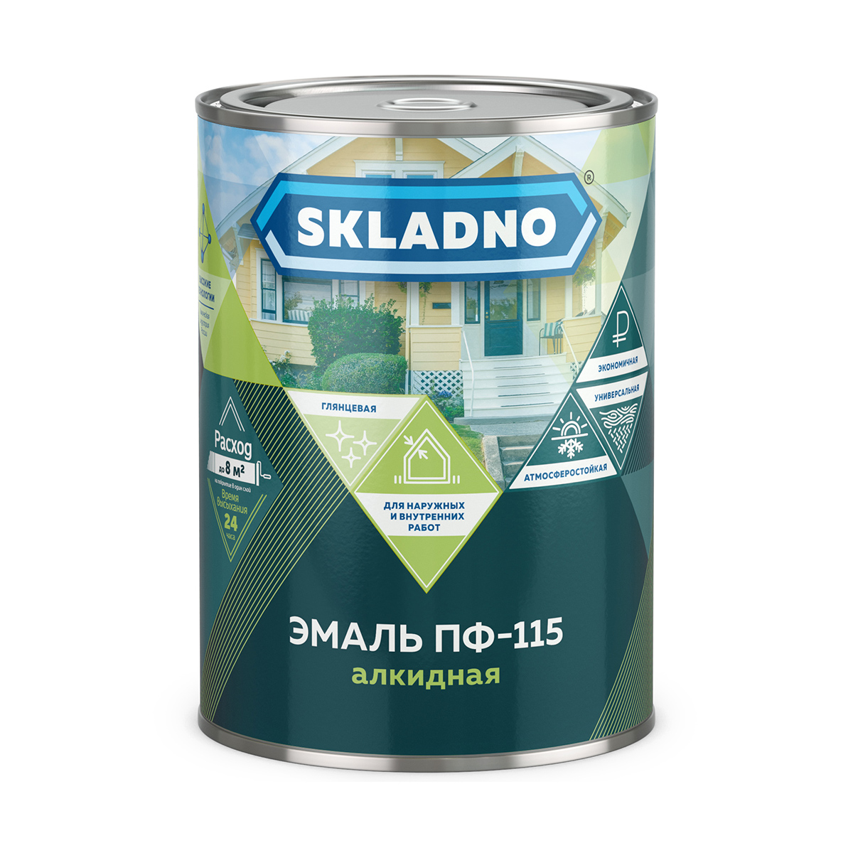 Эмаль пф-115  "skladno" зеленая яркая  0,8 кг (1/14)