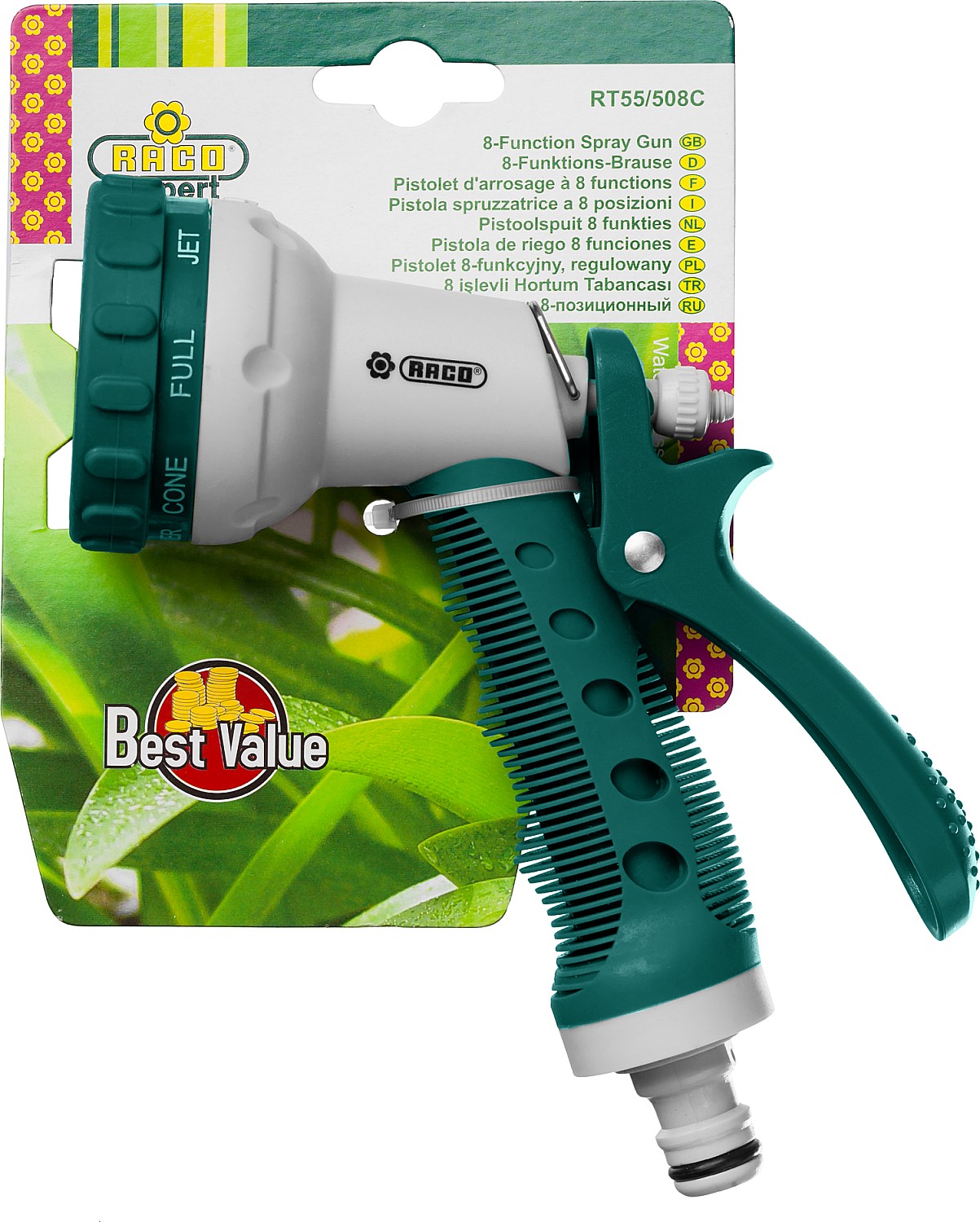 RACO 508C, 8 режимов, курок сзади, пластиковый с TPR, поливочный пистолет (4255-55/508C-18)