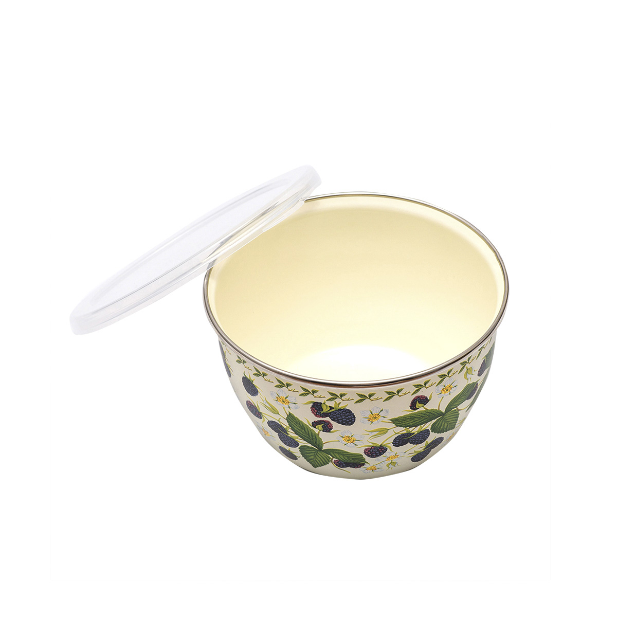 Миска эмалиров. "ежевика" 2,4 л, 18 см пласт. крышка (1/4) "metrot"