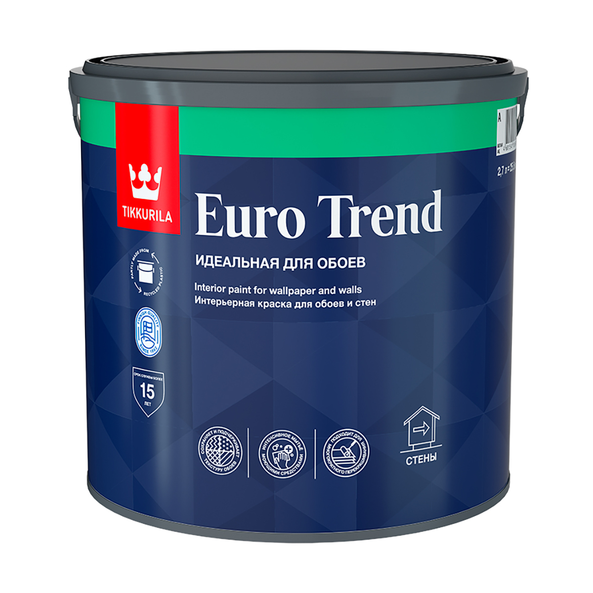 Краска "euro trend"  2,7 л (1)  интерьерная для обоев и стен "тиккурила"