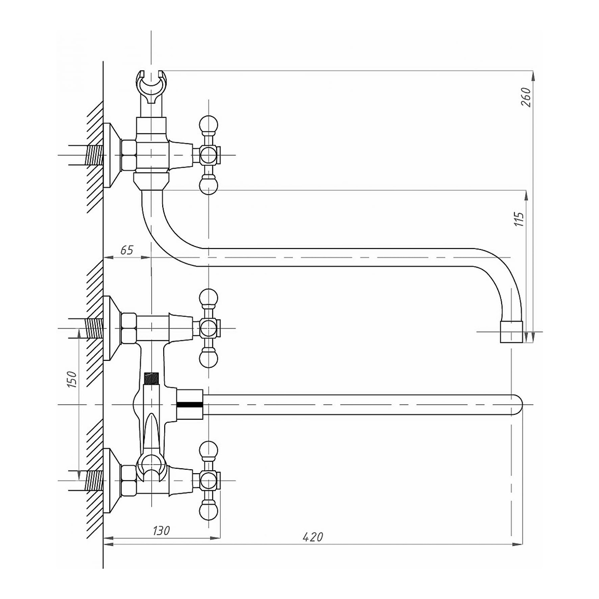 Смеситель для ванн  fzs-511-54 длинный излив, двухвентильный (1/10) "fauzt"