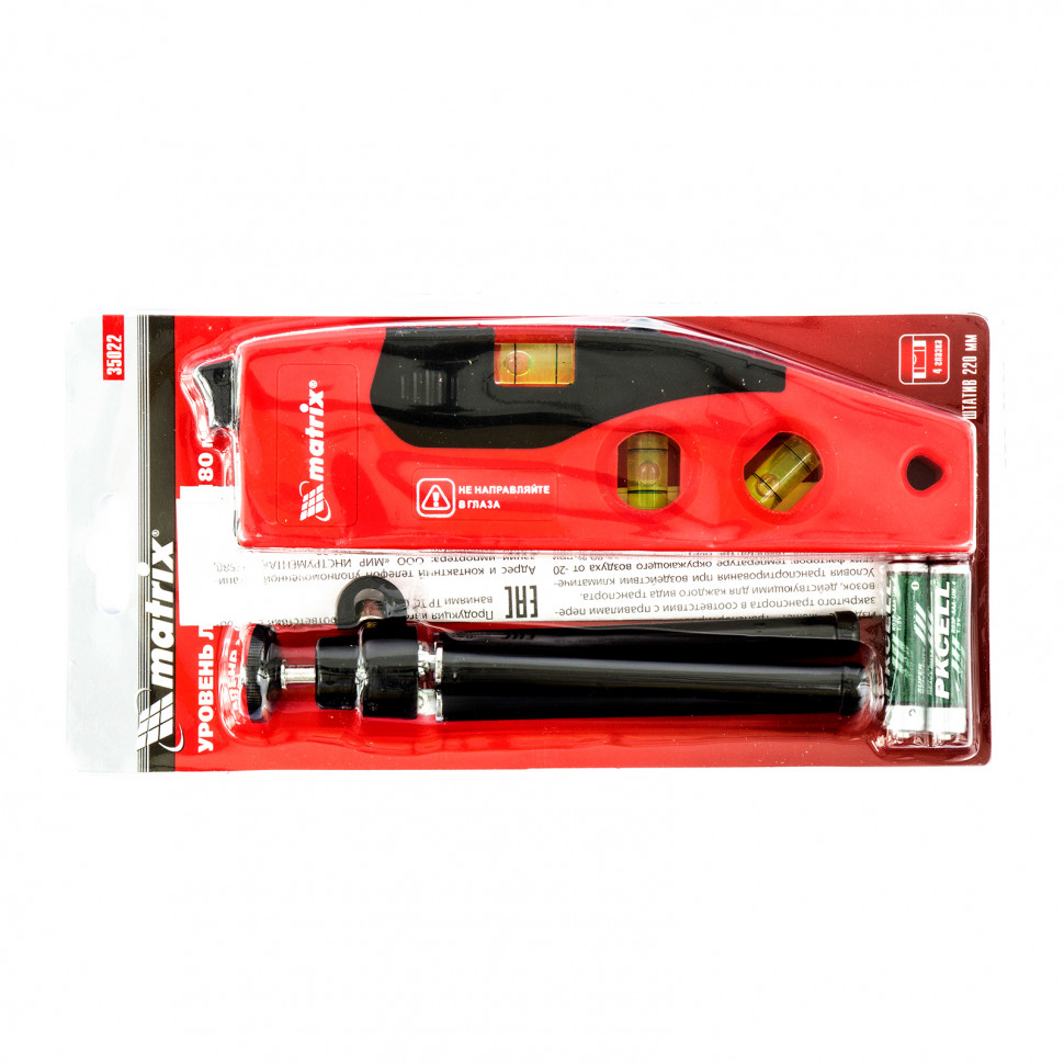 Уровень лазерный, 180 мм, 220 мм штатив, 4 глазка Matrix (35022)