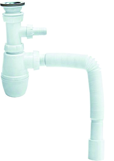Сифон "минор" с выпуском 1 1/4" х 40 мм с отводом и гофротрубой (1/30)