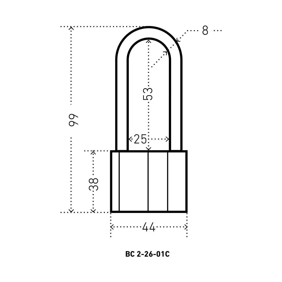 Замок навесной вс2-26-01с  8 мм (3 ключа, длинная дужка) (1/6/72) "аллюр"