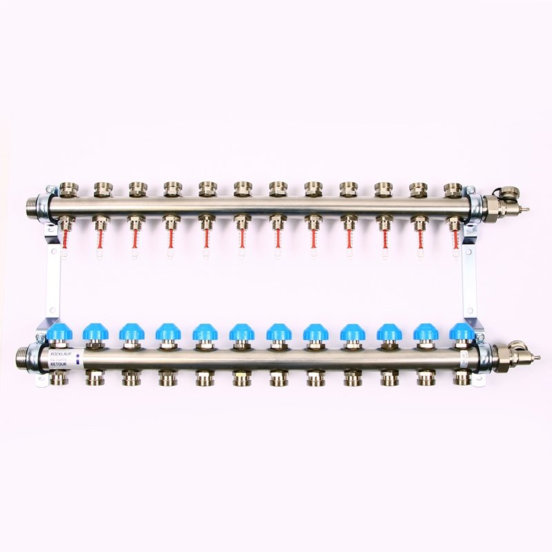 Коллекторная группа на 12 выходов 1'х3/4" ЕК UNI-FITT из нержавейки с расходомерами (Германия)