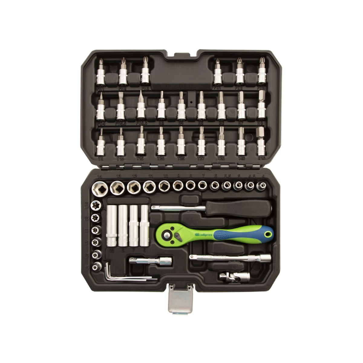 Набор инструментов для автомобиля 1/4", cr-v в кейсе (56 предм.) (1/16) "сибртех"